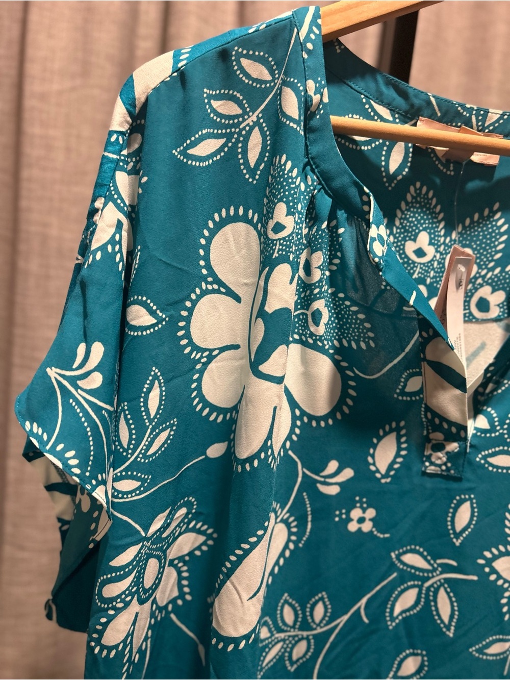 Philosophy Teal Floral Split-V Tunic Top - Picture 4 of 9
